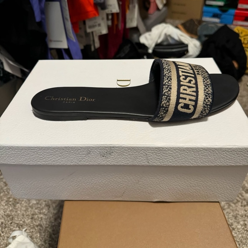 Dior Women's Blue and Cream Slide Sandals
